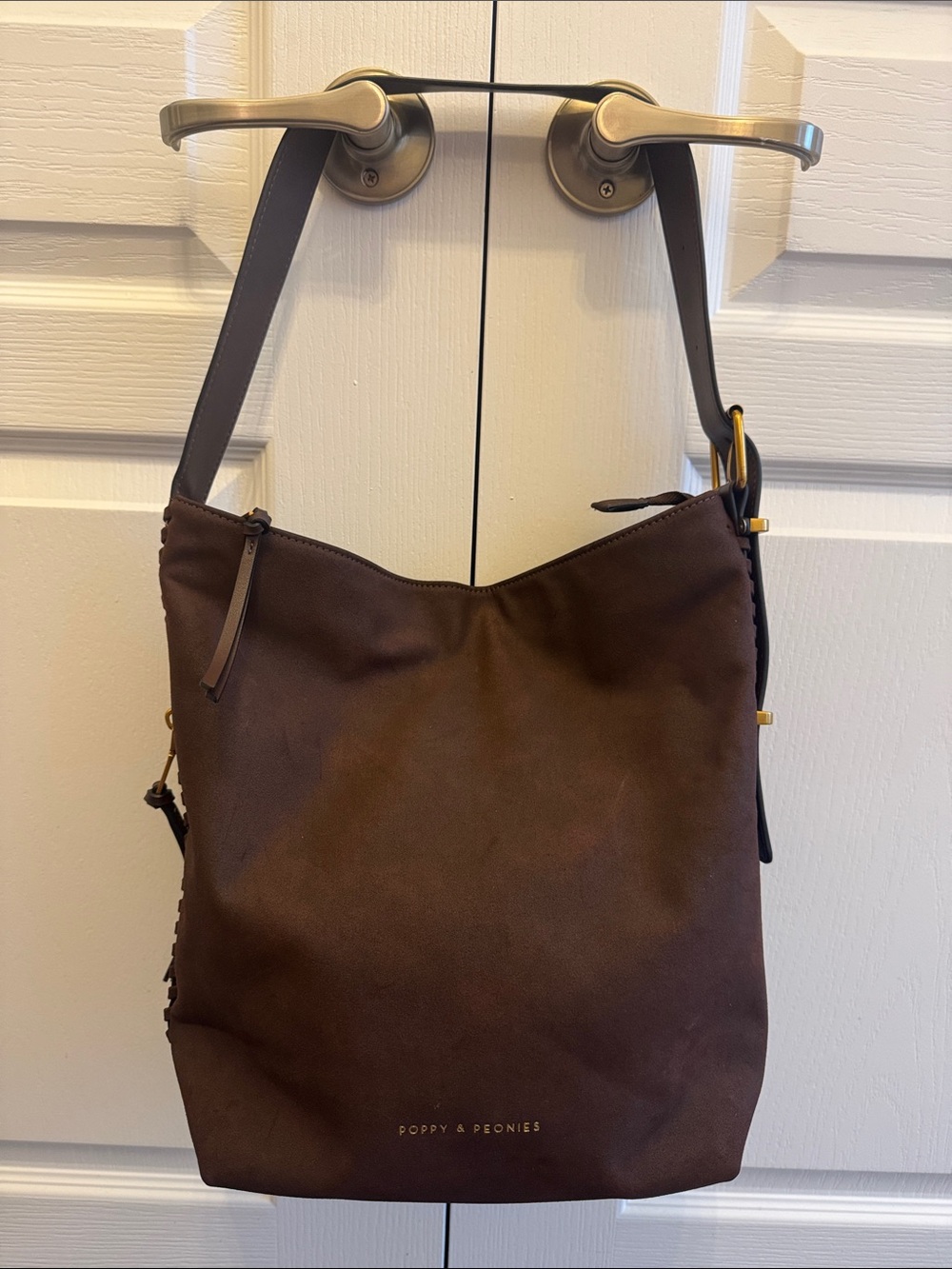 Poppy & Peonies Dark Brown Shoulder Hobo with Gold Hardware